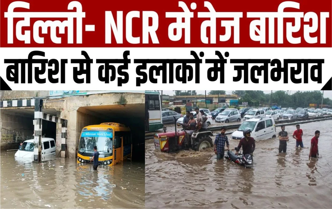 Delhi Due To Rains: दिल्ली-NCR में हो रही जोरदार बारिश, कई इलाकों में जलभराव से थम गई गाड़ियों की रफ्तार, देखें तस्वीरें 