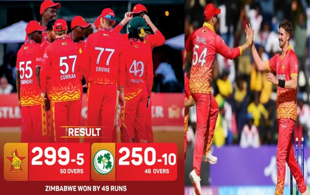 ZIM vs IRE: जिम्‍बाब्‍वे ने आयरलैंड को चटाई धूल; पहले वनडे में 49 रन से जीत हासिल कर सीरीज में 1-0 की बनाई बढ़त, ब्लेसिंग मुजरबानी ने किए 4 शिकार 