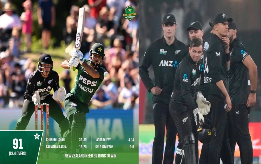 NZ vs PAK 1st T20: पहले ही मैच में पाकिस्तान ने फिर कटवाई नाक, न्यूजीलैंड ने 91 रनों पर समेटा; जैकब डफी ने हासिल किए 4 विकेट 