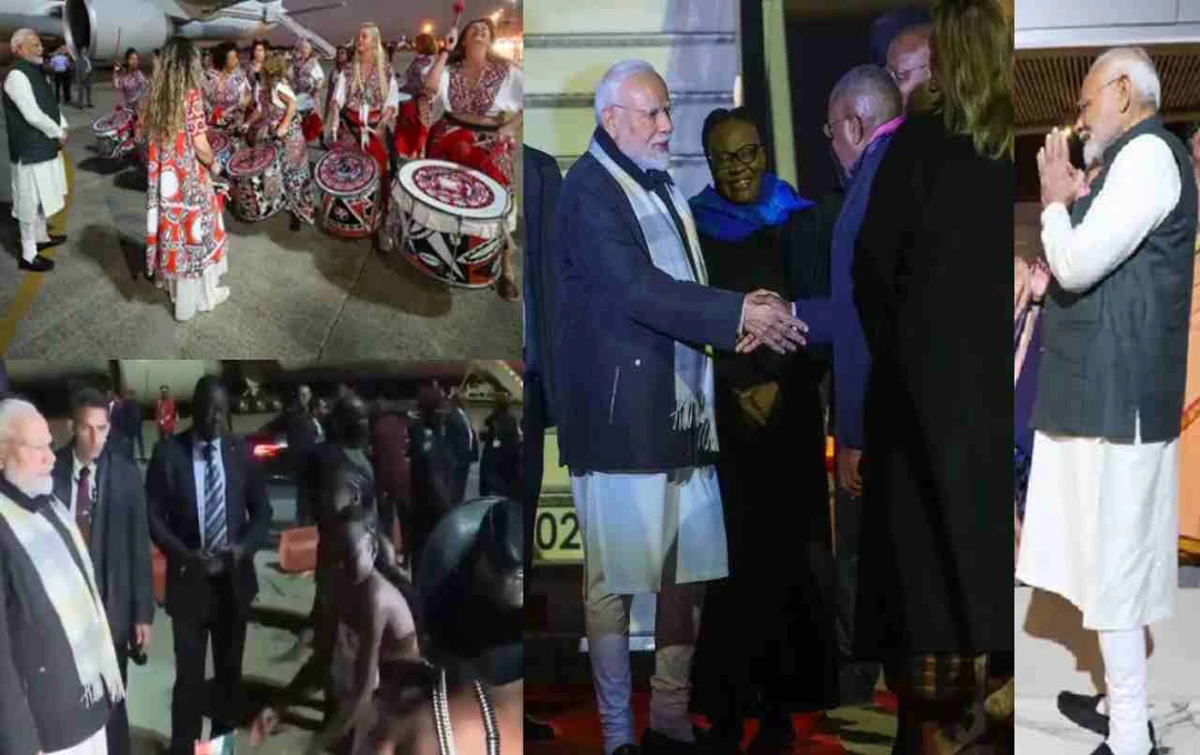 नामीबिया पहुंचे प्रधानमंत्री नरेंद्र मोदी: भव्य और पारंपरिक अंदाज़ में 'ड्रम बजाकर' किया स्वागत 
