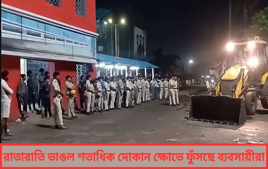 নিশীথে ঝড় তুলল বুলডোজ়ারব্যান্ডেল স্টেশন চত্বরে মাটির সঙ্গে মিশে গেল অবৈধ দোকানপাট