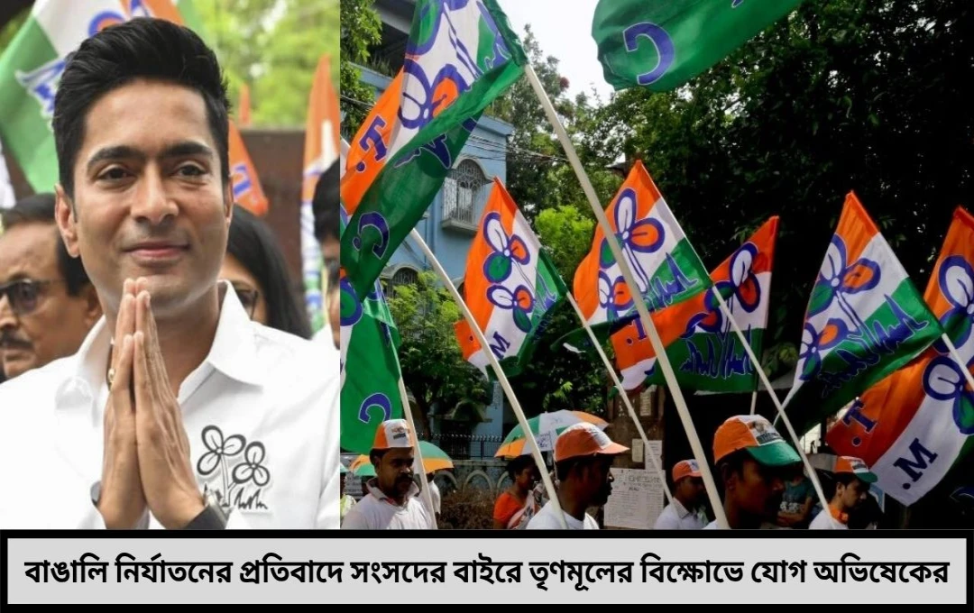 বাঙালিদের উপর নির্যাতনের প্রতিবাদে সংসদের বাইরে তৃণমূলের বিক্ষোভে অভিষেক
