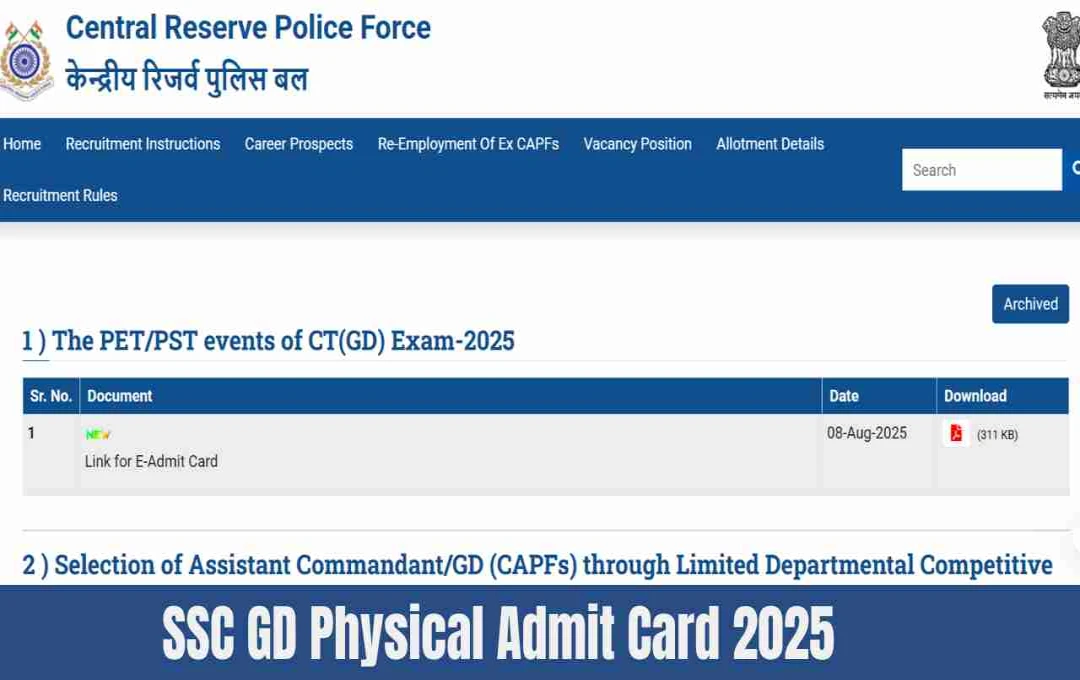 SSC GD Physical Admit Card 2025: SSC GD कांस्टेबल PET/PST एडमिट कार्ड जारी, ऐसे करें डाउनलोड