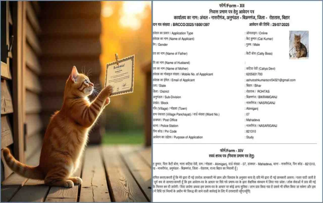 बिहार में बिल्ली कैट कुमार के नाम जारी हुआ निवास प्रमाण पत्र, अभिभावक के तौर पर लिखे गए कैटी बॉस और किटया देवी