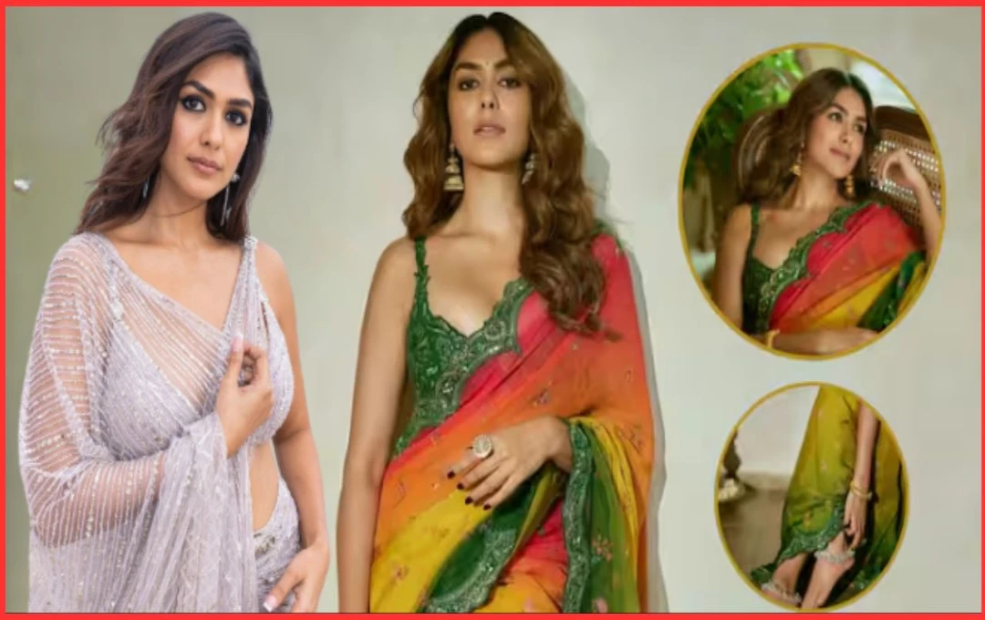 Mrunal Thakur Dazzles in Green-Yellow Saree, Showcasing Effortless Desi Glamour