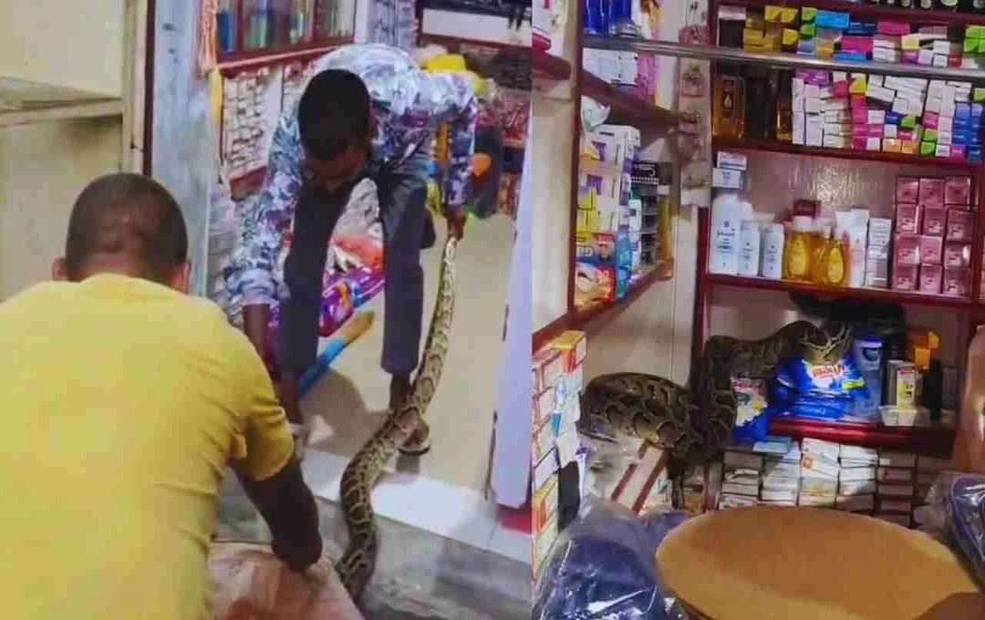 कुशीनगर में दुकान में घुसा 8 फीट लंबा अजगर, शटर खुलते ही मचा हड़कंप