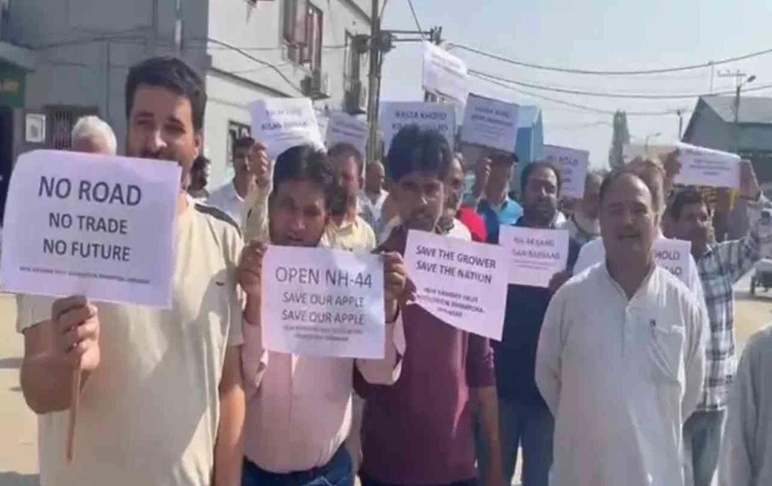 कश्मीर में फल उद्योग प्रभावित, NH-44 बंद होने से उत्पादक और ट्रक मालिक परेशान, श्रीनगर में किया प्रदर्शन