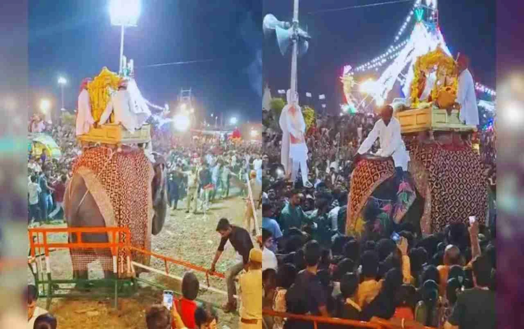 कोटा: रावण दहन के दौरान बेकाबू हुआ हाथी, भगदड़ मचने से मची अफरातफरी