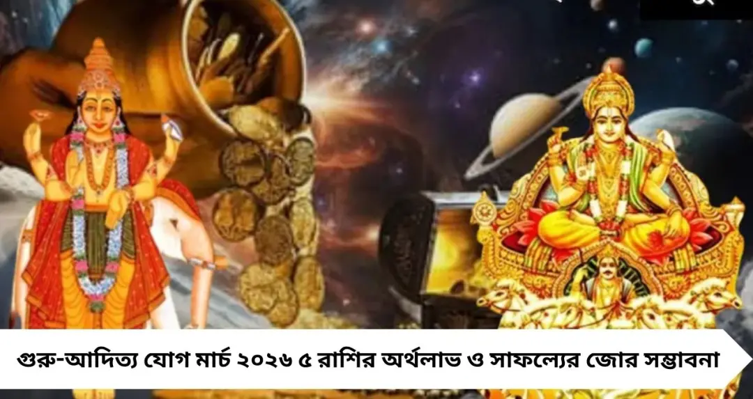 Astrology: গুরু-আদিত্য যোগে মার্চে ভাগ্যের মোড় ঘুরবে! ৫ রাশির জীবনে সাফল্য ও অর্থলাভের জোর সম্ভাবনা
