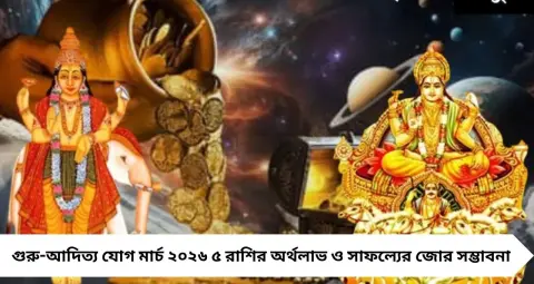 Astrology: গুরু-আদিত্য যোগে মার্চে ভাগ্যের মোড় ঘুরবে! ৫ রাশির জীবনে সাফল্য ও অর্থলাভের জোর সম্ভাবনা
