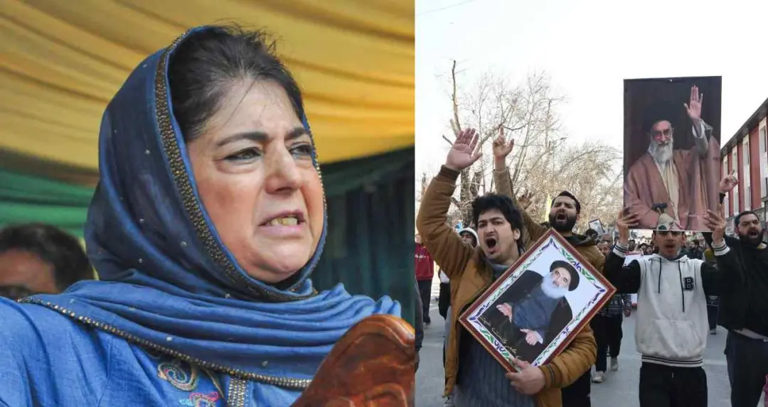 महबूबा मुफ्ती का Srinagar में विरोध प्रदर्शन, Trump‑Netanyahu के पोस्टर जलाए, खामेनेई के समर्थन में anti‑US‑Israel नारेबाजी
