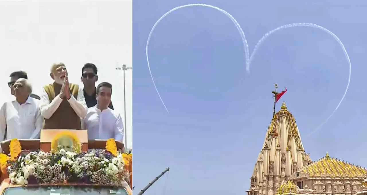 सोमनाथ मंदिर में पीएम मोदी का भव्य धार्मिक कार्यक्रम: 11 तीर्थों के जल से हुआ कुंभाभिषेक, वायुसेना ने किया एयर शो
