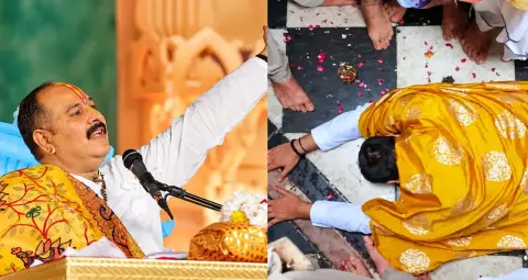 बरसाना में प्रदीप मिश्रा की शिव महापुराण कथा शुरू, मथुरा में उमड़ी श्रद्धालुओं की भारी भीड़