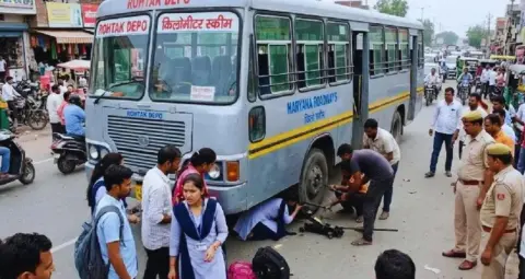 हिसार में बस के टायरों के नीचे 10 मिनट तक फंसी छात्रा, ड्राइवर-कंडक्टर मौके से भागे