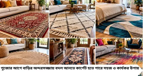 পুজোর আগে ঘর সাজাবেন কার্পেটে? কোন ঘরে কেমন কার্পেট মানাবে, রং-সাইজ-মেটেরিয়াল বাছার সহজ টিপস
