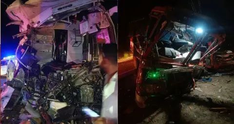 कर्नाटक में बस और ट्रक की भीषण टक्कर, चार लोगों की मौत; 14 घायल