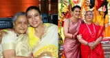 दुर्गा पूजा पंडाल में जया बच्चन ने काजोल-तनीषा को लगाया गले, पारंपरिक लुक में दिखे सितारे