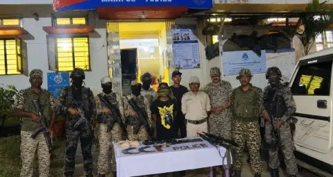 चुराचांदपुर में दो विदेशी राइफलें, 240 कारतूस और एक किलो संदिग्ध ब्राउन शुगर बरामद, एक गिरफ्तार