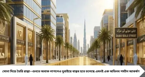 Dubai Gold Walkway: এবার ২৪ ক্যারেট সোনার রাস্তা দিয়ে হাঁটবেন পর্যটকরা! বিশ্বের প্রথম গোল্ডেন ওয়াকওয়ে তৈরি হচ্ছে দুবাইয়ে, রইল 